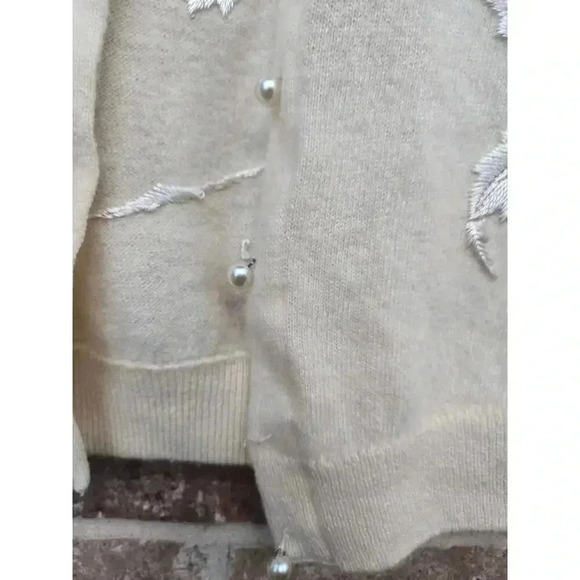 Vintage Dalton 100% Virgin Cashmere Embellished Ivory Cardigan - Picture 3 of 6